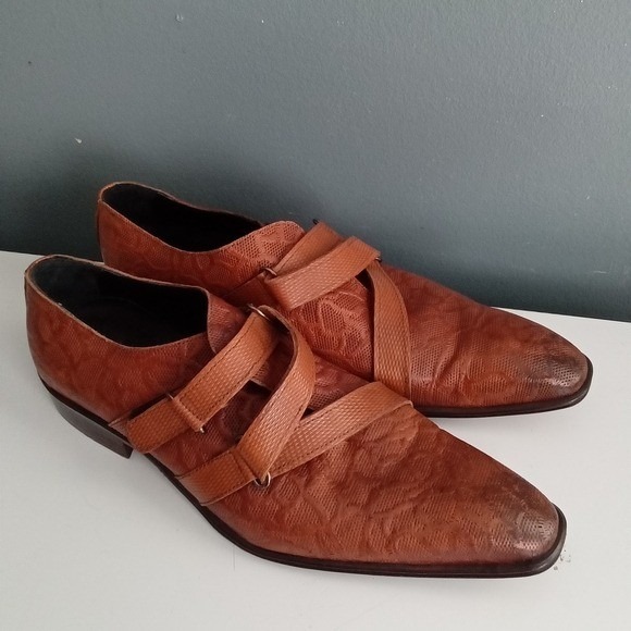 Bespoke Shoes Men Brown Leather Embossed Monk Strap Dress Formal Size - Picture 2 of 9
